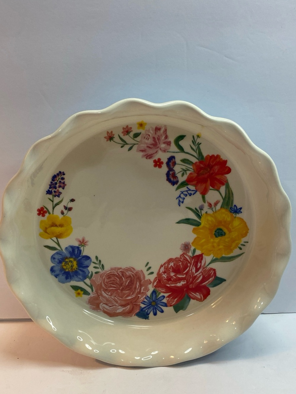 The Pioneer Woman Brilliant Blooms Floral Ruffle Stoneware Pie Plate